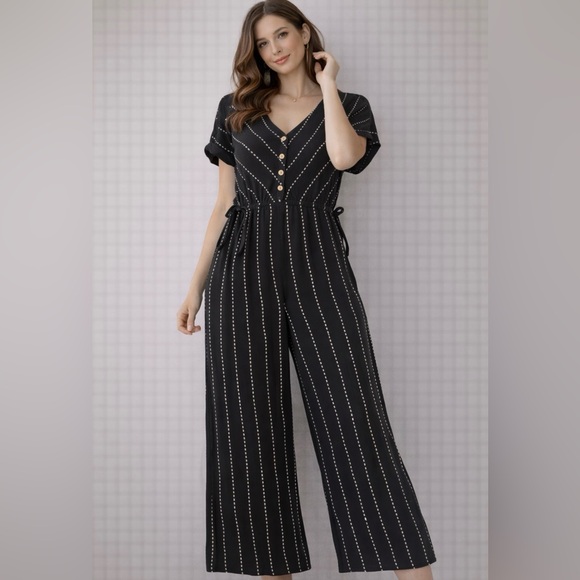 world market Pants - World market Black and White Striped Jumpsuit